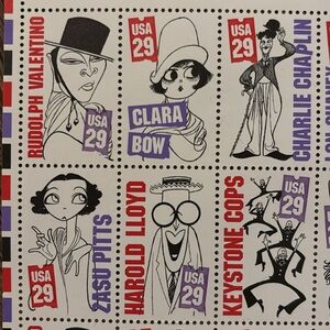 Vintage Stamps - Stars of the Silent Screen -Charlie Chaplin, Clara Bow, etc